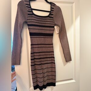Black and taupe mini sweater dress